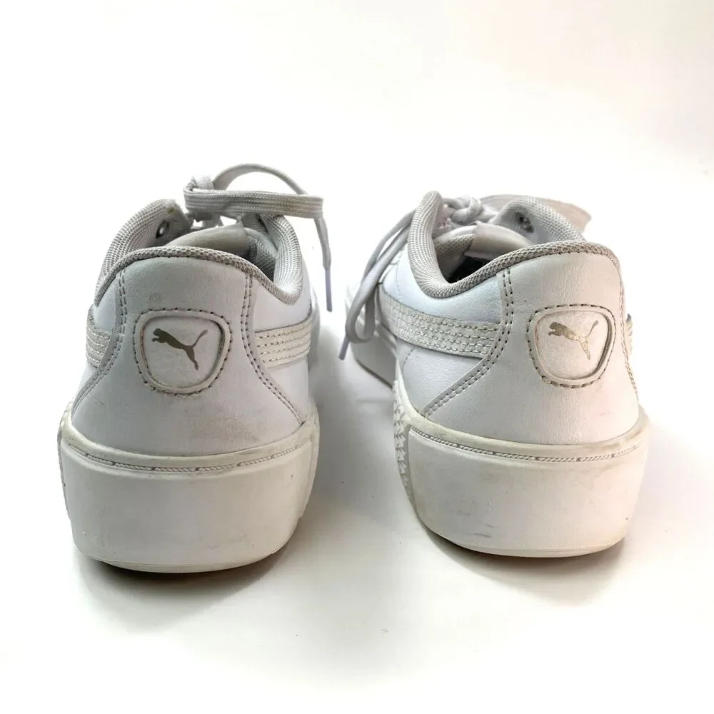 Puma White Leather Tennis Shoes Sneakers Size 8 Lace Soft Foam Cushioned Comfort